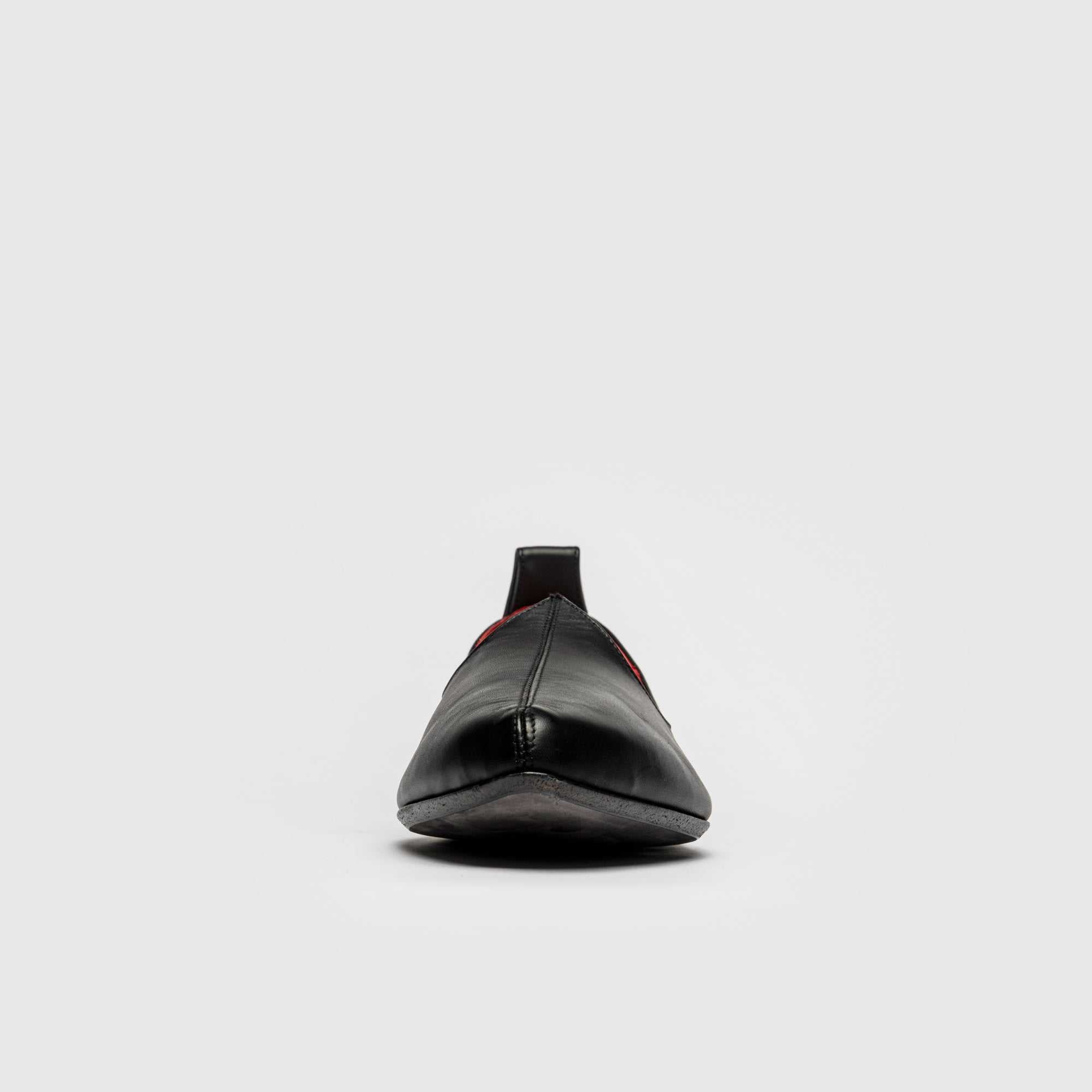 Women's calfskin leather Mojri loafers inspired by Rajasthani design, handcrafted in Italy