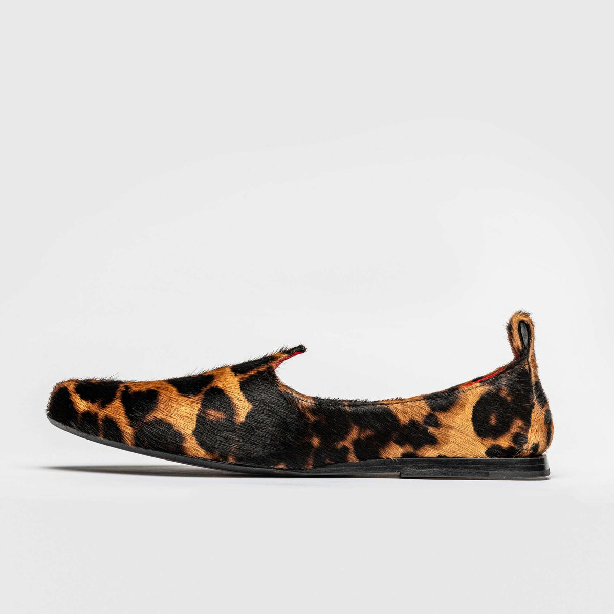 JOCO Austin men's Mojri loafer in leopard pony hair calfskin, red lambskin lining, handmade in Lucca, Italy