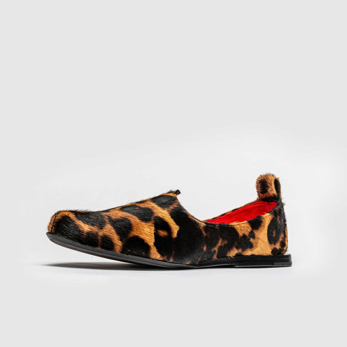 JOCO Austin men's Mojri loafer in leopard pony hair calfskin, red lambskin lining, handmade in Lucca, Italy