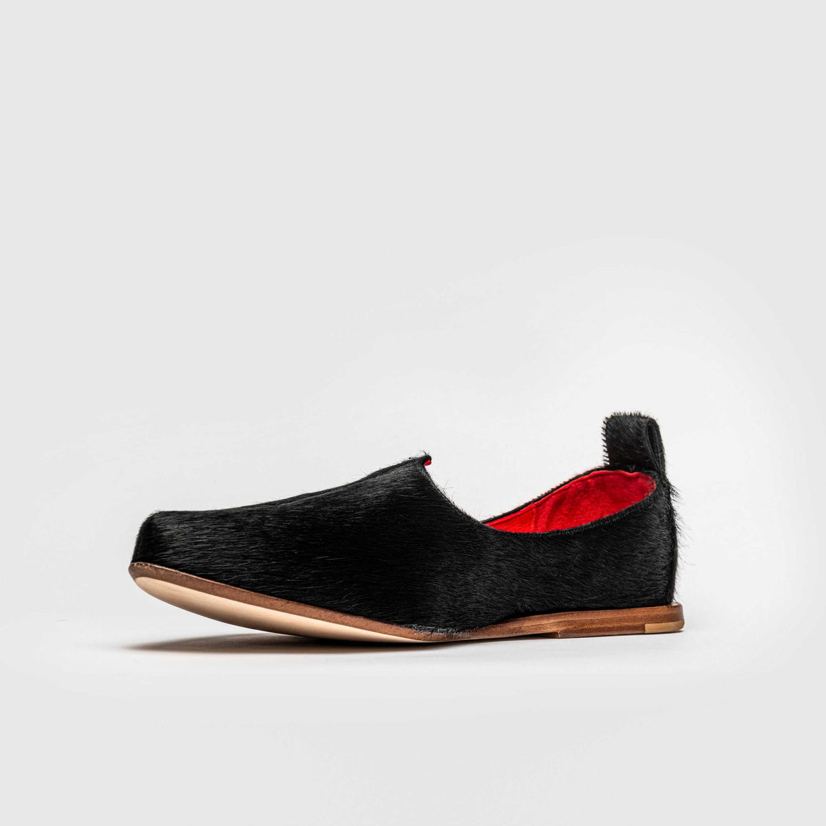 JOCO Austin Mojri loafer in black pony hair calfskin, red lambskin lining, handmade in Lucca, Italy