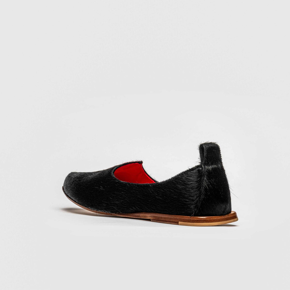 JOCO Austin Mojri loafer in black pony hair calfskin, red lambskin lining, handmade in Lucca, Italy