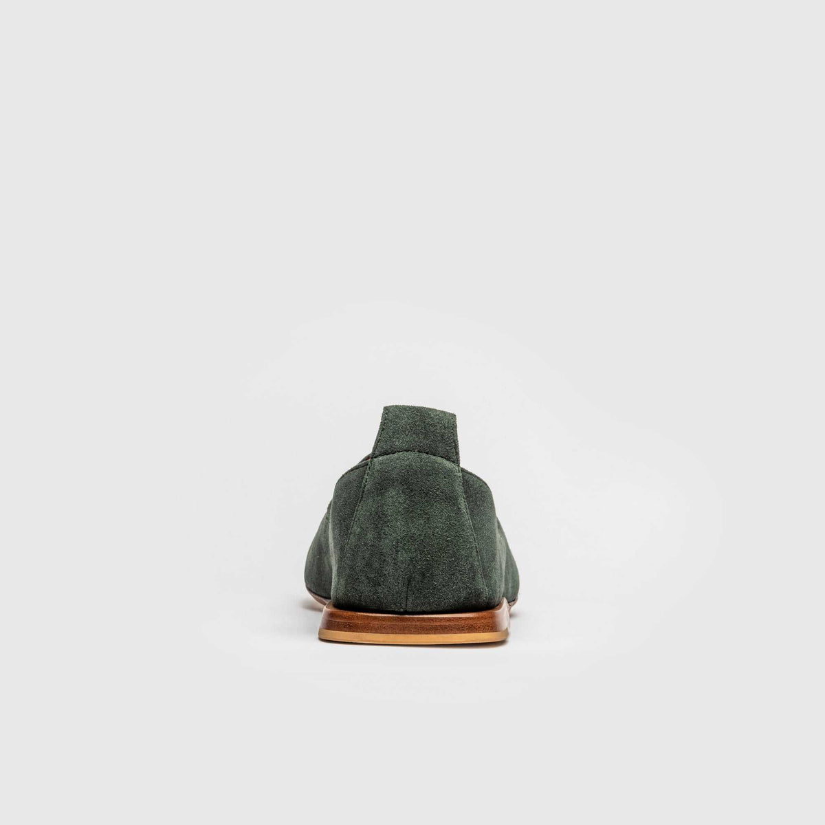 JOCO Granada Mojri loafer in olive green suede, red lambskin lining, handmade in Lucca, Italy
