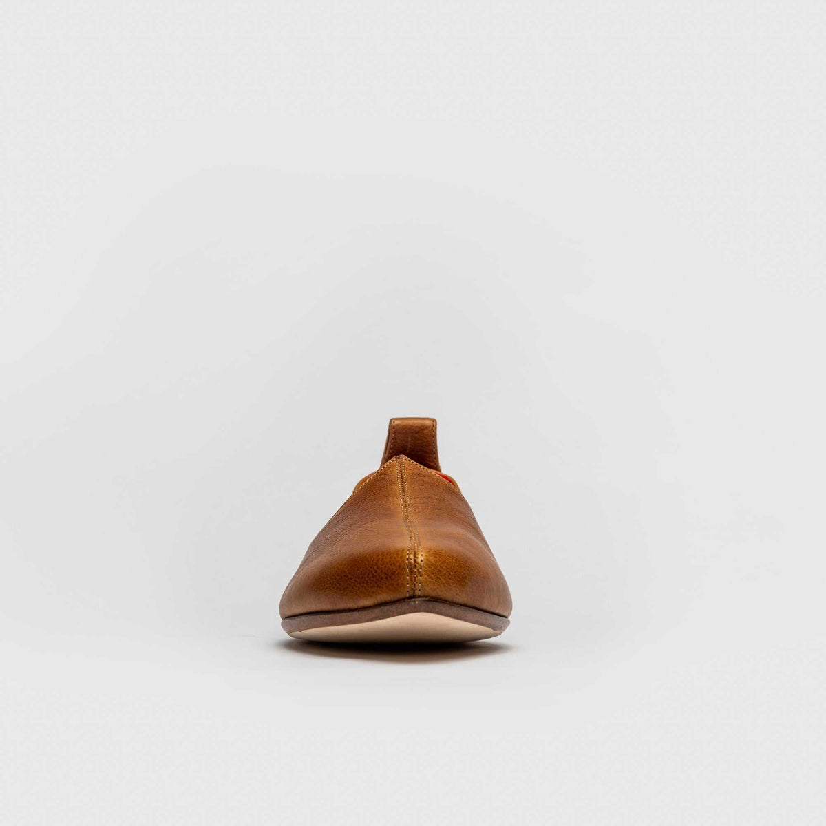 JOCO Jodhpur women's Mojri loafer in cognac brown calfskin, red lambskin lining, handmade in Lucca, Italy
