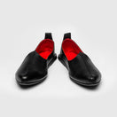 Men's black leather loafers inspired by Rajasthani Mojris, handcrafted in Italy with a polished finish