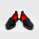 Men's black leather loafers inspired by Rajasthani Mojris, handcrafted in Italy with a polished finish