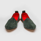 Elegant women's suede Mojri loafers inspired by Rajasthani design, handcrafted in Italy for casual and formal wear