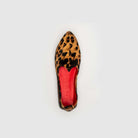 Top view of JOCO Austin men's leopard pony hair Mojri loafer showing the red lambskin lining