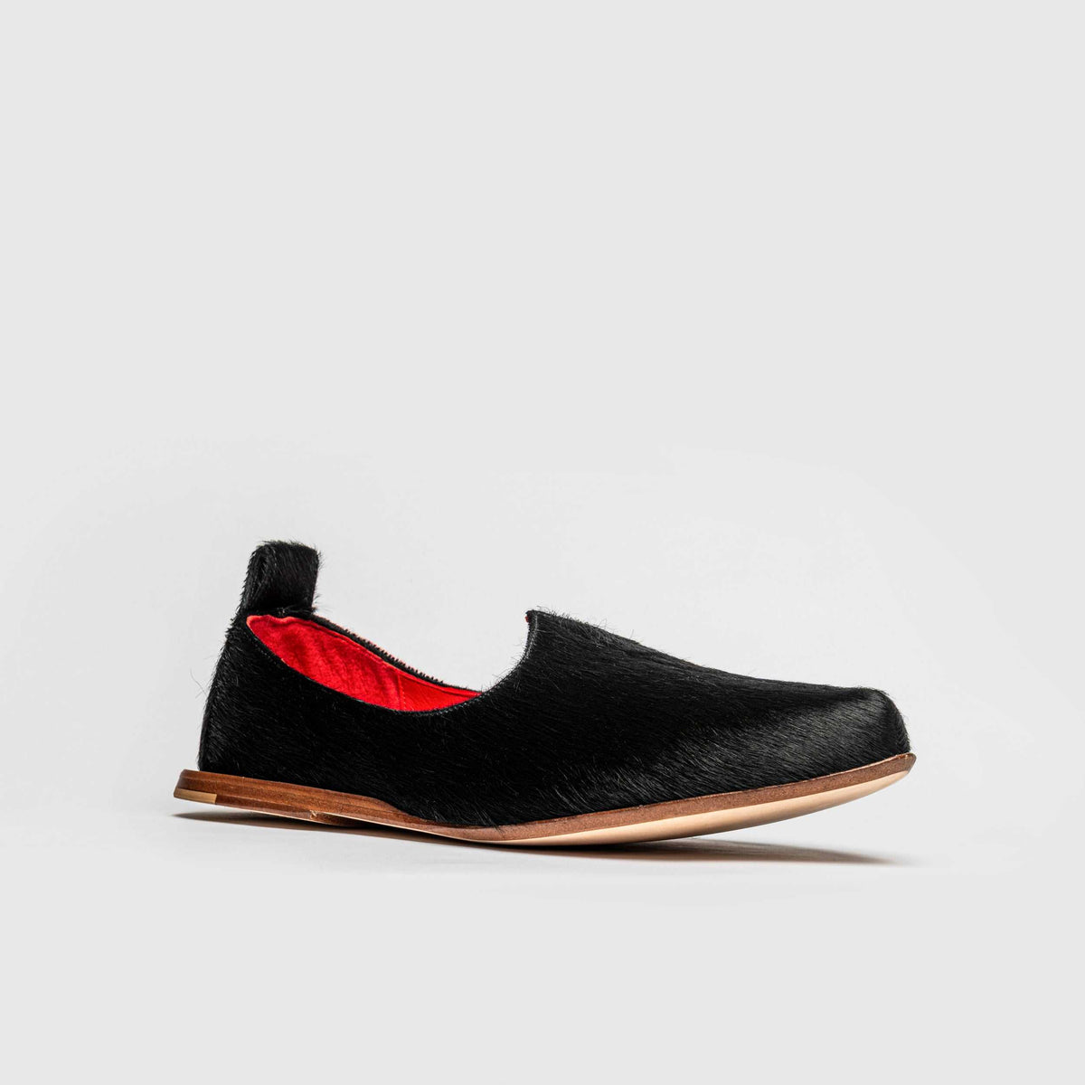 JOCO Austin Mojri loafer in black pony hair calfskin, red lambskin lining, handmade in Lucca, Italy