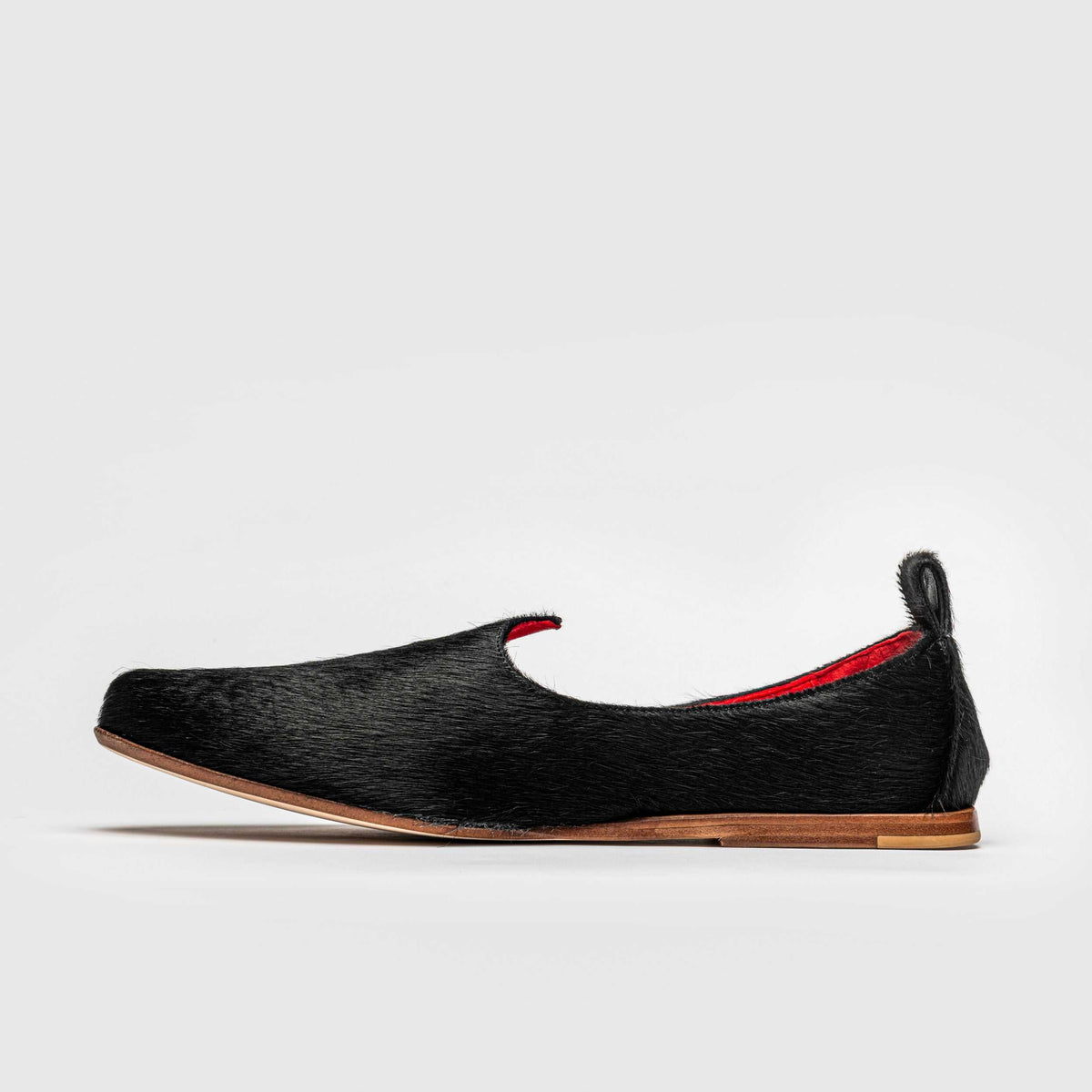 JOCO Austin Mojri loafer in black pony hair calfskin, red lambskin lining, handmade in Lucca, Italy