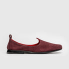 JOCO Granada women's Mojri loafer in burgundy suede, red lambskin lining, handmade in Lucca, Italy