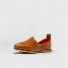 JOCO Jodhpur women's Mojri loafer in cognac brown calfskin, red lambskin lining, handmade in Lucca, Italy